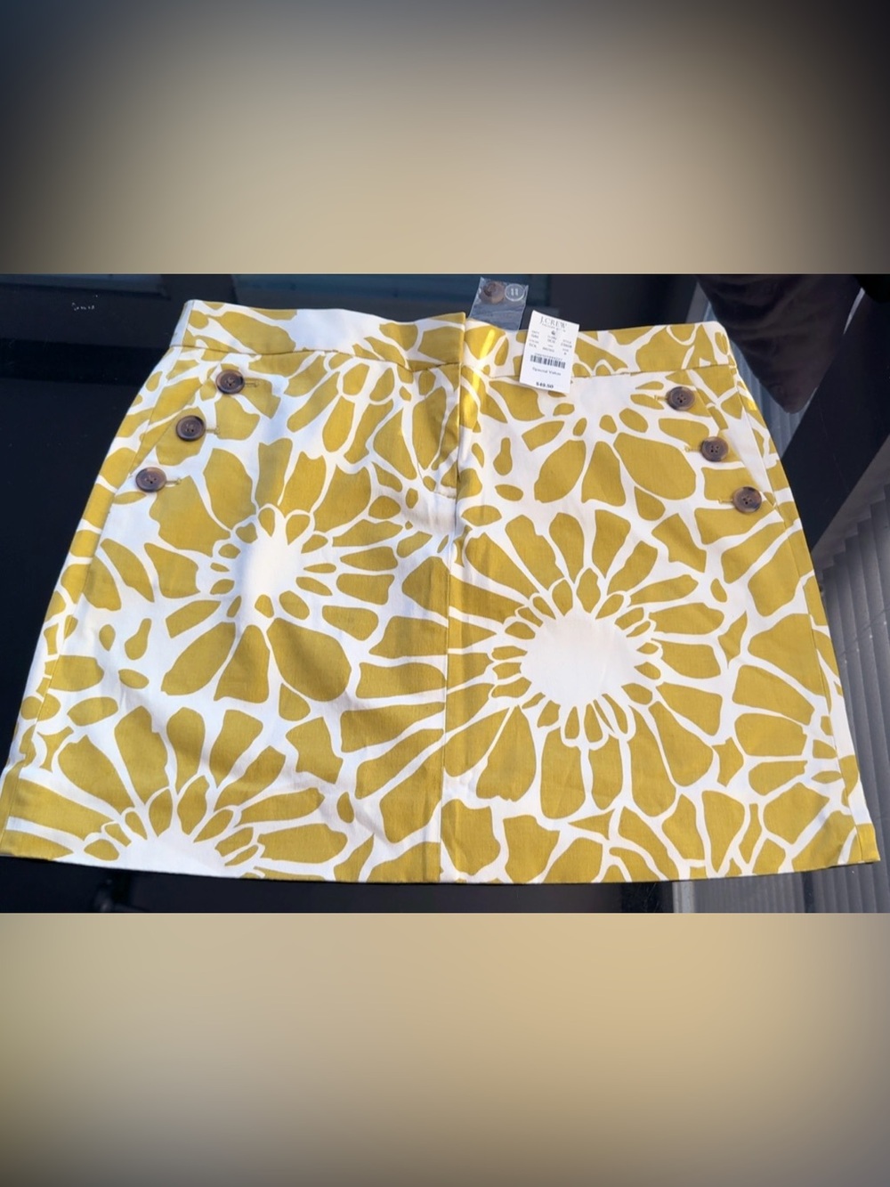 J. Crew White and Mustard Floral A-Line Skirt